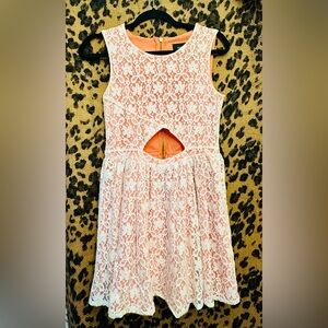 MINKPINK Orange & Beige Lace A-Line Dress Cutout Detail size small